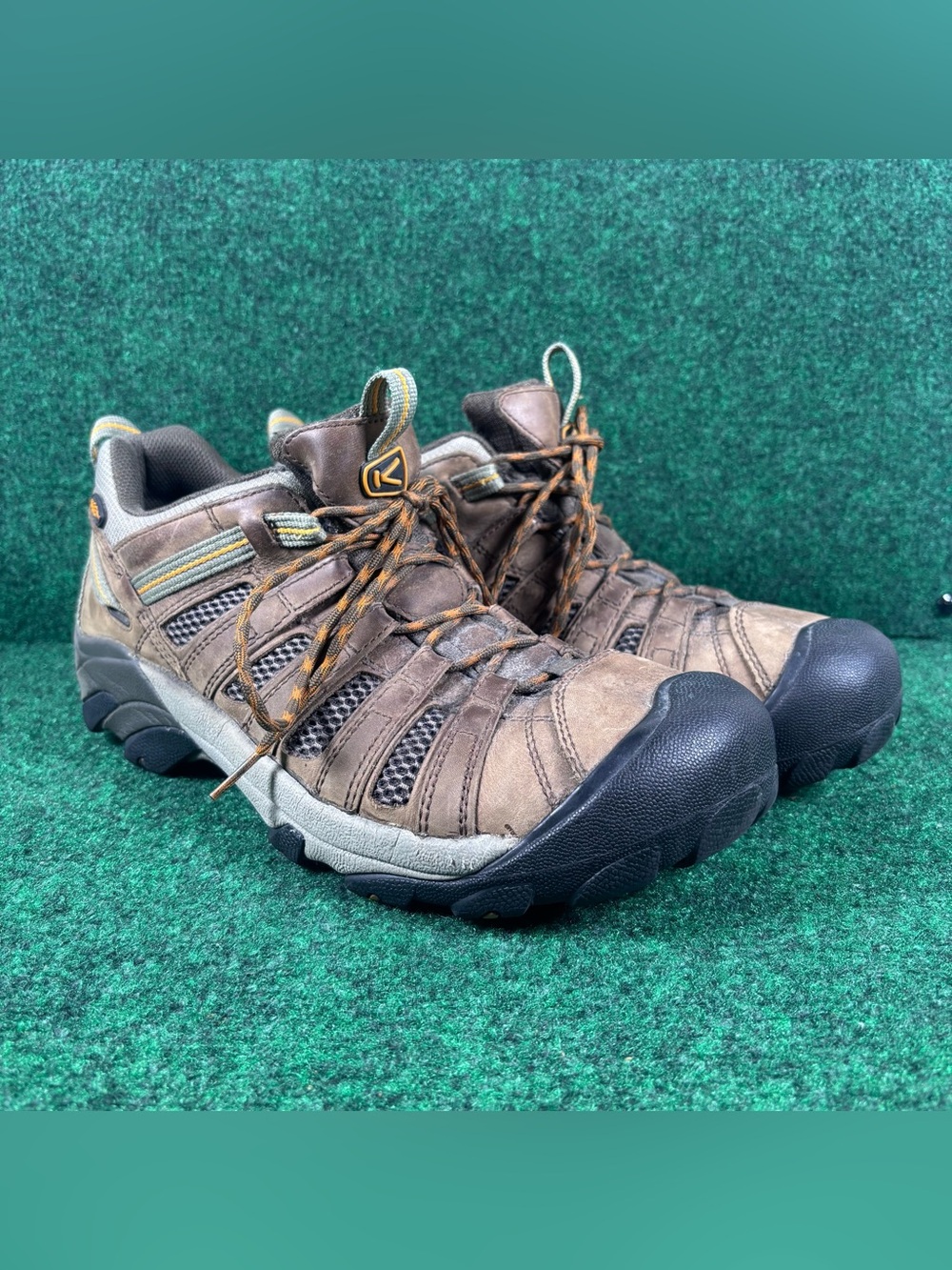 KEEN Voyageur Hiking Shoes Mens 13 Brown Leather Mesh Trail Sneakers Gorpcore